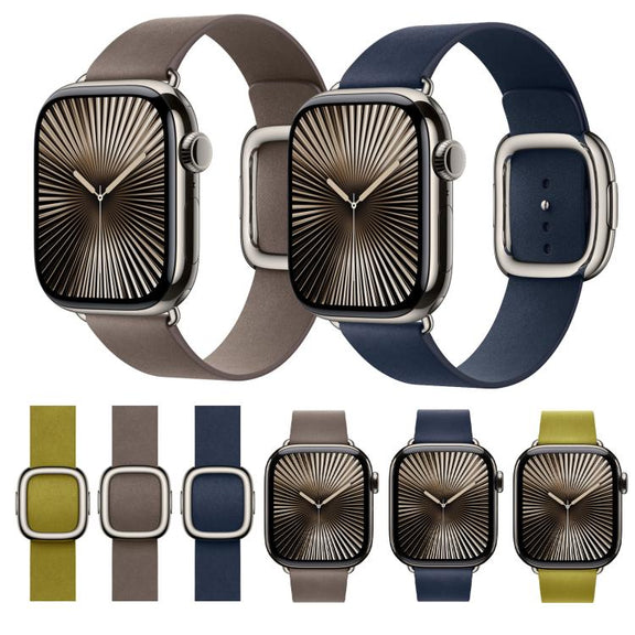 For Apple Watch 46mm / 49mm / 45mm / 44mm Modern Style Leather Watch Band(Dark Blue)
