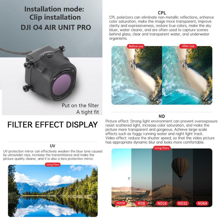 For DJI O4 Air Unit Pro / Avata 2 JSR YB Series Camera Lens Filter, Filter:8 in 1 Mixed Filter