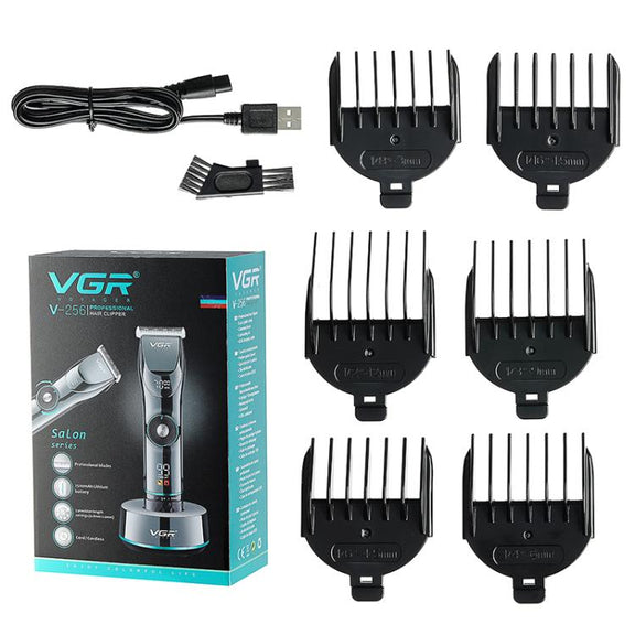 VGR V-256 5-gear Fine-tuning Digital Display USB Hair Clipper with Holder(Black)