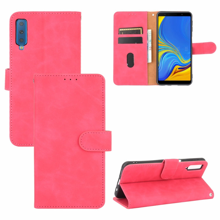 For Samsung Galaxy A7 (2018) Solid Color Skin Feel Magnetic Buckle Horizontal Flip Calf Texture PU Leather Case with Holder & Card Slots & Wallet(Rose Red) - Galaxy Phone Cases by PMC TechLife | Online Shopping South Africa | PMC TechLife