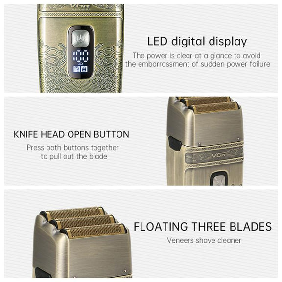 VGR V-335 Retro Digital Display IPX6 Electric Shaver(Gold)