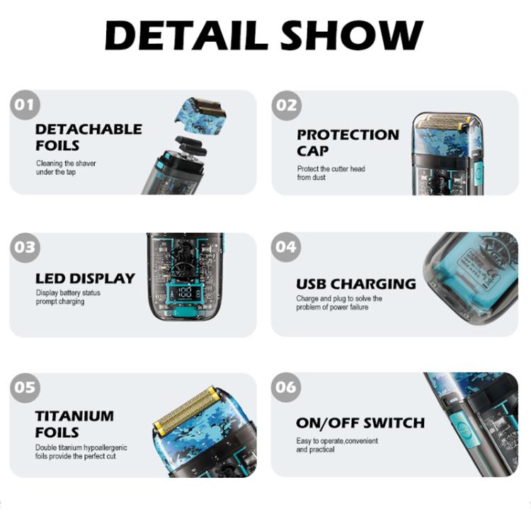 VGR V-352 Double Cutter Head Portable Electric Foil Shaver(Transparent Black) - free shipping - PMC TechLife - Order now!