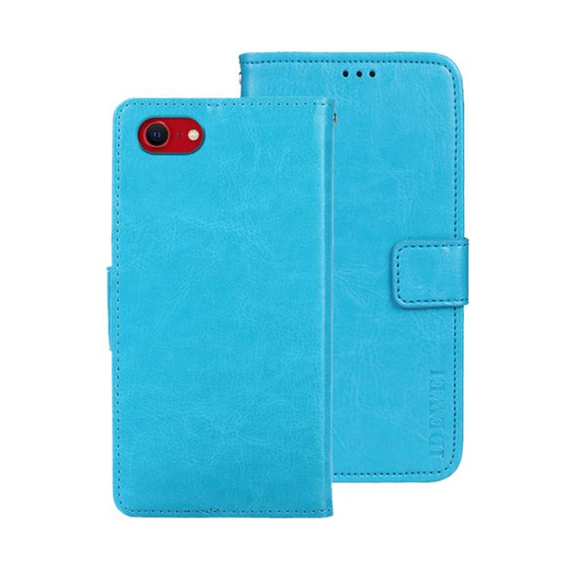 For iPhone 16e idewei Crazy Horse Texture Leather Phone Case(Sky Blue)