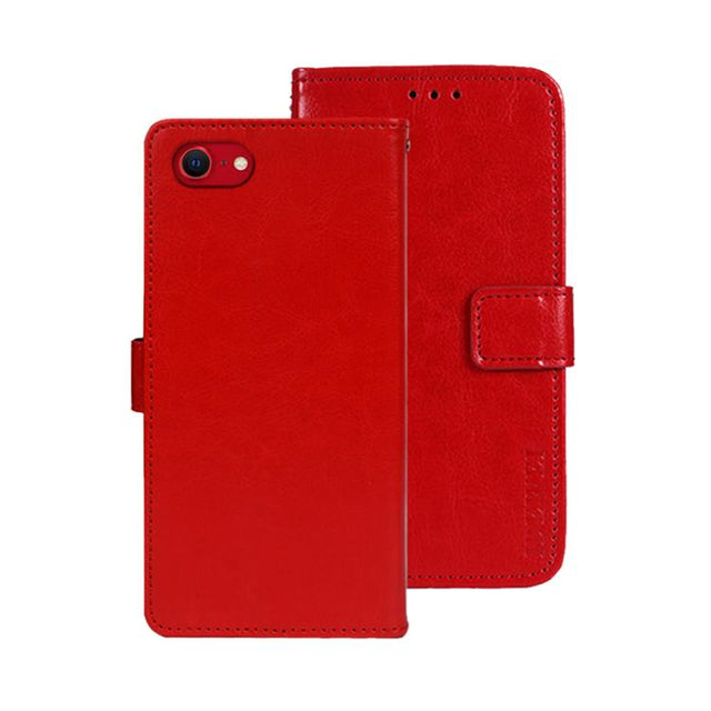 For iPhone 16e idewei Crazy Horse Texture Leather Phone Case(Red)