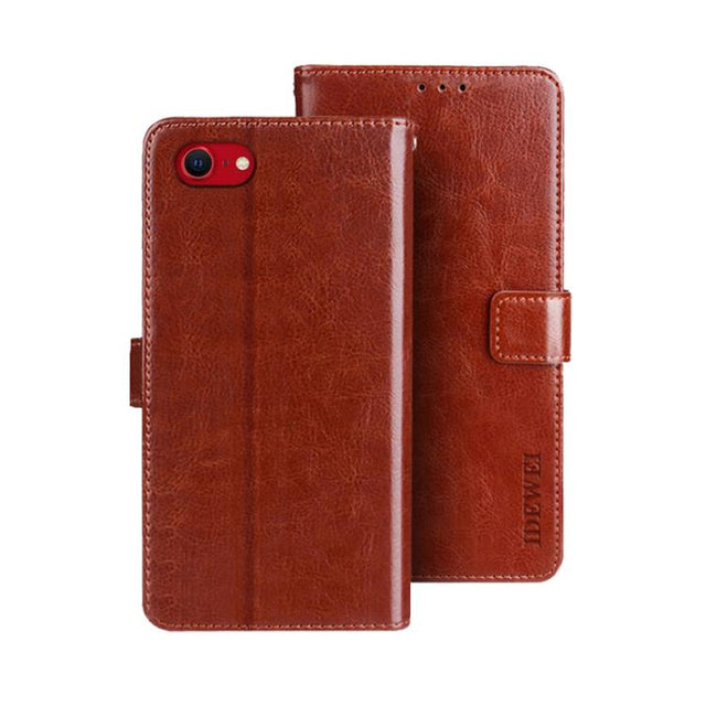 For iPhone 16e idewei Crazy Horse Texture Leather Phone Case(Brown)