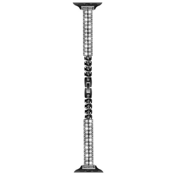 For Apple Watch 46mm / 49mm / 45mm / 44mm Slim Train Section Diamond Metal Watch Band(Black)