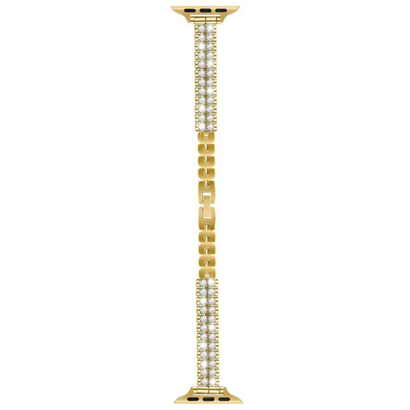 For Apple Watch 46mm / 49mm / 45mm / 44mm Slim Train Section Diamond Metal Watch Band(Gold)