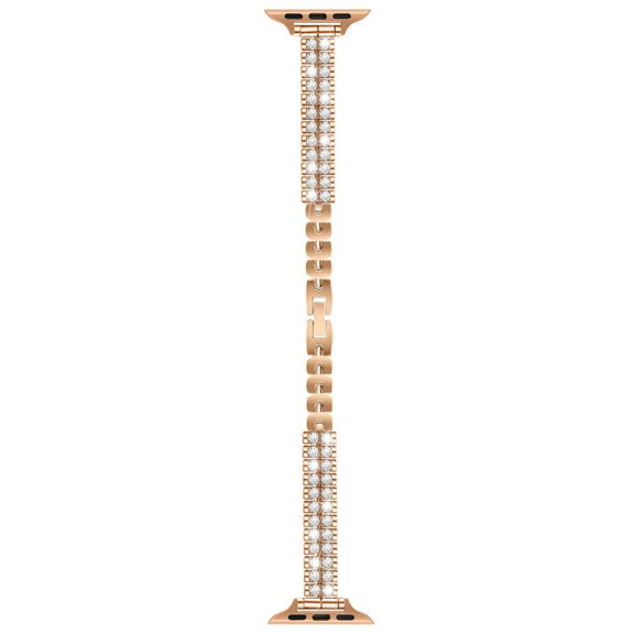 For Apple Watch 46mm / 49mm / 45mm / 44mm Slim Train Section Diamond Metal Watch Band(Rose Gold)