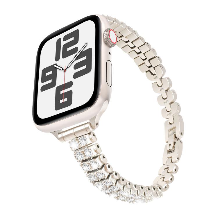 For Apple Watch 46mm / 49mm / 45mm / 44mm Slim Train Section Diamond Metal Watch Band(Starlight)