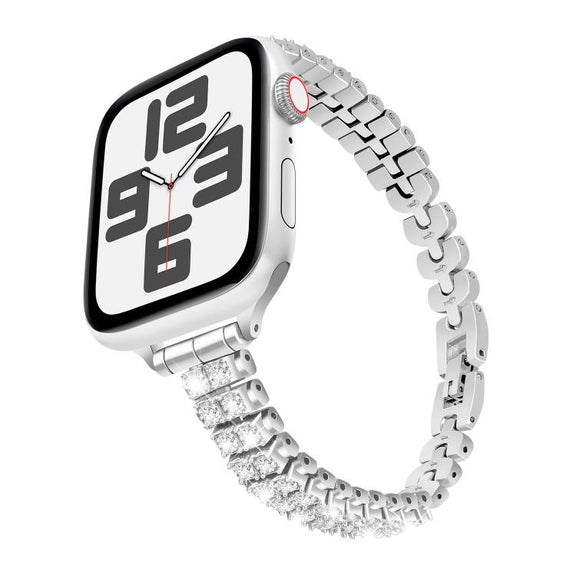 For Apple Watch 46mm / 49mm / 45mm / 44mm Slim Train Section Diamond Metal Watch Band(Silver)