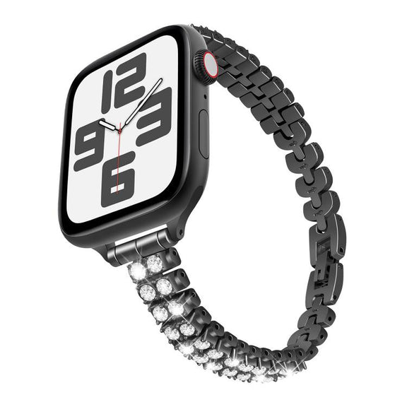 For Apple Watch 42mm / 41mm / 40mm / 38mm Slim Train Section Diamond Metal Watch Band(Black)