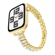 For Apple Watch 42mm / 41mm / 40mm / 38mm Slim Train Section Diamond Metal Watch Band(Gold)