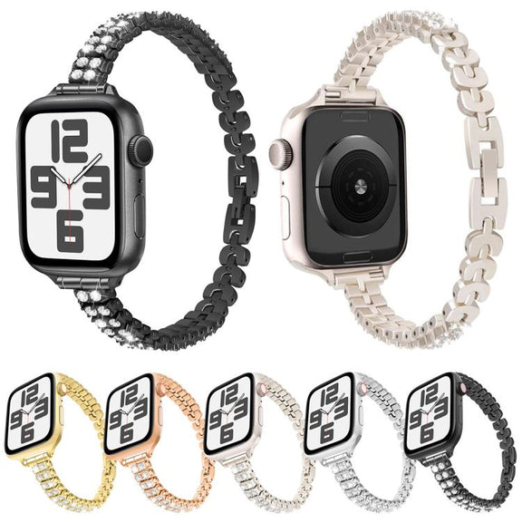 For Apple Watch 42mm / 41mm / 40mm / 38mm Slim Train Section Diamond Metal Watch Band(Starlight)