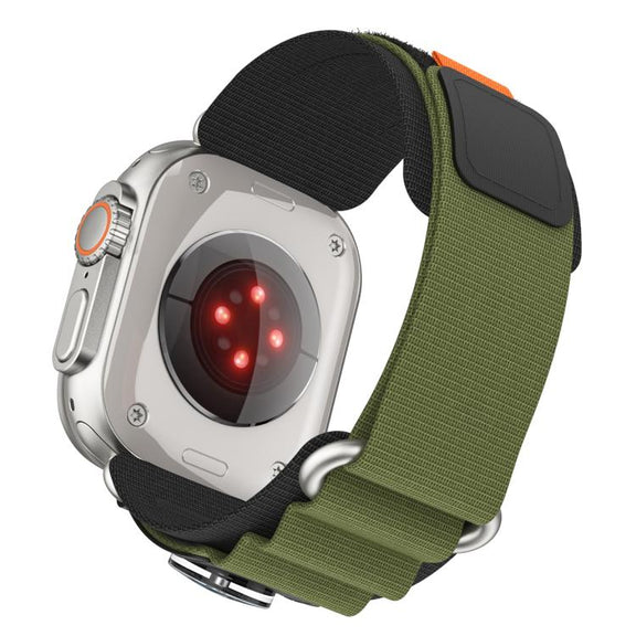 For Apple Watch 46mm / 49mm / 45mm / 44mm Compass Nylon Loop Watch Band(Black Army Green)