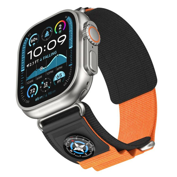 For Apple Watch 42mm / 41mm / 40mm / 38mm Compass Nylon Loop Watch Band(Black Orange)