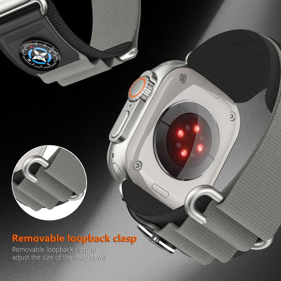For Apple Watch 42mm / 41mm / 40mm / 38mm Compass Nylon Loop Watch Band(Black Grey)