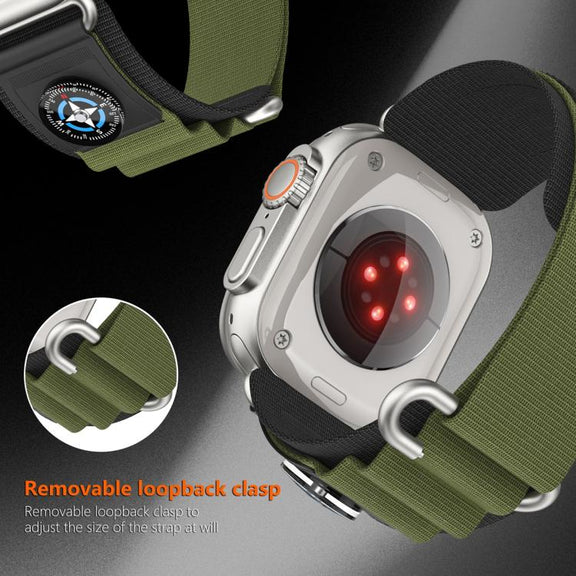 For Apple Watch 42mm / 41mm / 40mm / 38mm Compass Nylon Loop Watch Band(Black Army Green)
