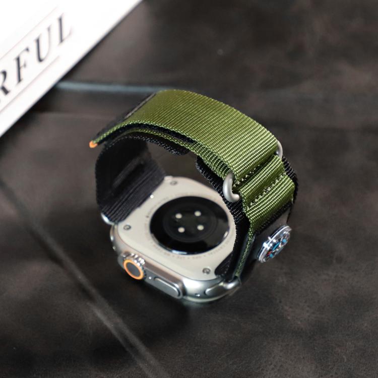 For Apple Watch 42mm / 41mm / 40mm / 38mm Compass Nylon Loop Watch Band(Black Army Green)