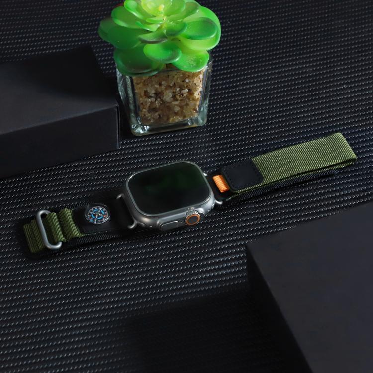 For Apple Watch 42mm / 41mm / 40mm / 38mm Compass Nylon Loop Watch Band(Black Army Green)