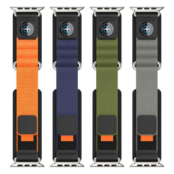 For Apple Watch 46mm / 49mm / 45mm / 44mm Compass Nylon Loop Watch Band(Black Army Green)