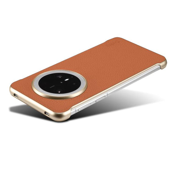 For Huawei Mate 60 Denior A20 Genuine Leather Litchi Texture MagSafe Frameless Phone Case(Brown)