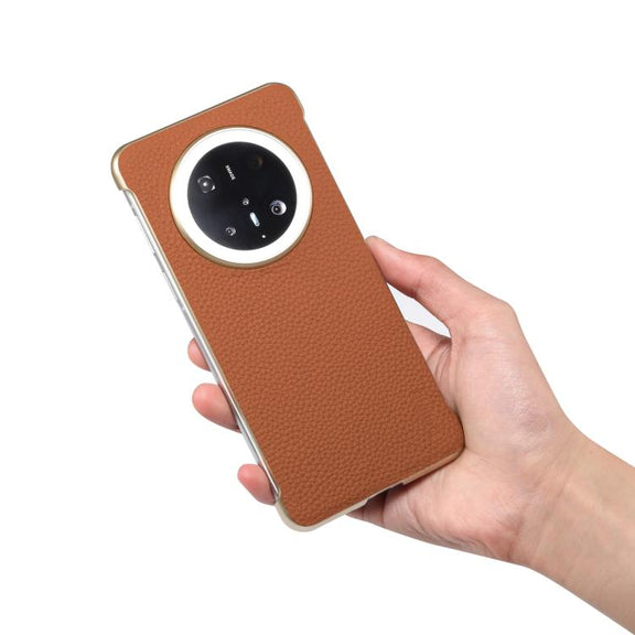 For Huawei Mate 60 Denior A20 Genuine Leather Litchi Texture MagSafe Frameless Phone Case(Brown)