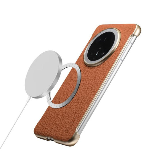 For Huawei Mate 60 Denior A20 Genuine Leather Litchi Texture MagSafe Frameless Phone Case(Brown)