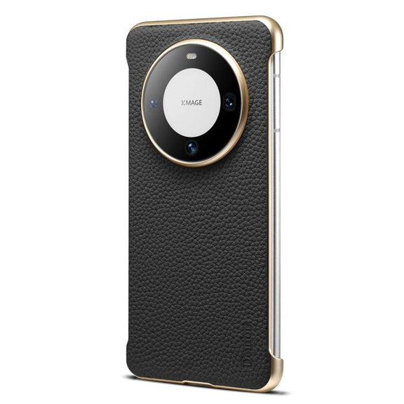 For Huawei Mate 60 Pro Denior A20 Genuine Leather Litchi Texture MagSafe Frameless Phone Case(Black)
