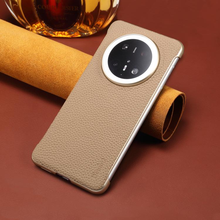For Huawei Mate 70 Denior A20 Genuine Leather Litchi Texture MagSafe Frameless Phone Case(Khaki)