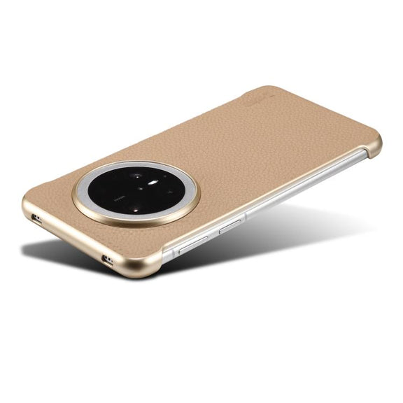 For Huawei Mate 70 Denior A20 Genuine Leather Litchi Texture MagSafe Frameless Phone Case(Khaki)