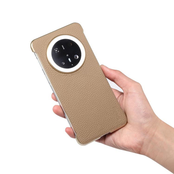 For Huawei Mate 70 Denior A20 Genuine Leather Litchi Texture MagSafe Frameless Phone Case(Khaki)