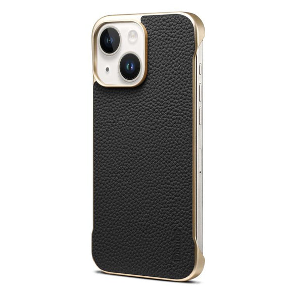 For iPhone 14 / 13 Denior A20 Genuine Leather Litchi Texture MagSafe Frameless Phone Case(Black)