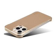 For iPhone 14 / 13 Denior A20 Genuine Leather Litchi Texture MagSafe Frameless Phone Case(Khaki)