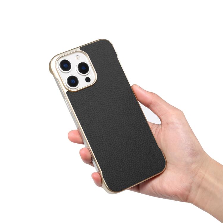 For iPhone 15 Plus / 14 Plus Denior A20 Genuine Leather Litchi Texture MagSafe Frameless Phone Case(Black) - free shipping - PMC Jewellery - Order now!