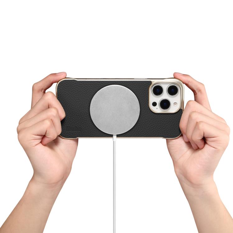 For iPhone 15 Plus / 14 Plus Denior A20 Genuine Leather Litchi Texture MagSafe Frameless Phone Case(Black) - free shipping - PMC Jewellery - Order now!