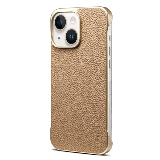 For iPhone 15 Plus / 14 Plus Denior A20 Genuine Leather Litchi Texture MagSafe Frameless Phone Case(Khaki) - free shipping - PMC Jewellery - Order now!