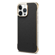 For iPhone 15 Pro Max Denior A20 Genuine Leather Litchi Texture MagSafe Frameless Phone Case(Black)