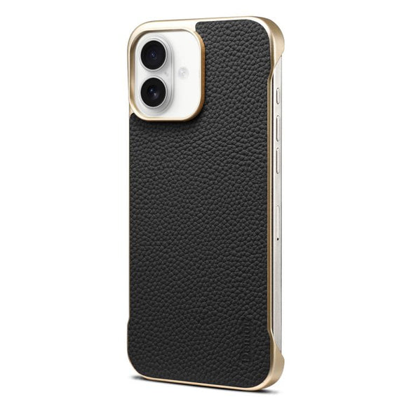For iPhone 16 Denior A20 Genuine Leather Litchi Texture MagSafe Frameless Phone Case(Black)