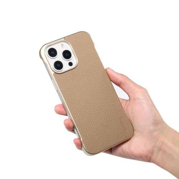 For iPhone 16 Denior A20 Genuine Leather Litchi Texture MagSafe Frameless Phone Case(Khaki)