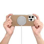 For iPhone 16 Denior A20 Genuine Leather Litchi Texture MagSafe Frameless Phone Case(Khaki)