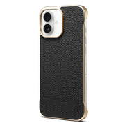 For iPhone 16 Plus Denior A20 Genuine Leather Litchi Texture MagSafe Frameless Phone Case(Black)