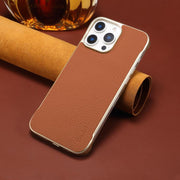 For iPhone 16 Plus Denior A20 Genuine Leather Litchi Texture MagSafe Frameless Phone Case(Brown)