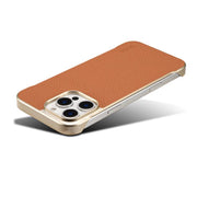 For iPhone 16 Plus Denior A20 Genuine Leather Litchi Texture MagSafe Frameless Phone Case(Brown)