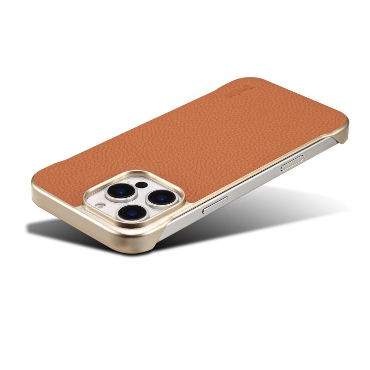 For iPhone 16 Plus Denior A20 Genuine Leather Litchi Texture MagSafe Frameless Phone Case(Brown)