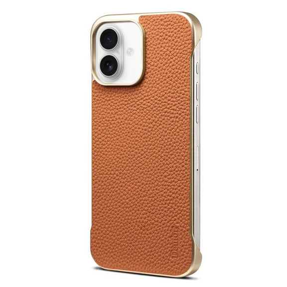 For iPhone 16 Plus Denior A20 Genuine Leather Litchi Texture MagSafe Frameless Phone Case(Brown)