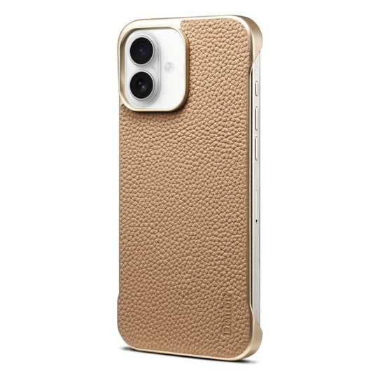 For iPhone 16 Plus Denior A20 Genuine Leather Litchi Texture MagSafe Frameless Phone Case(Khaki) - free shipping - PMC Jewellery - Order now!