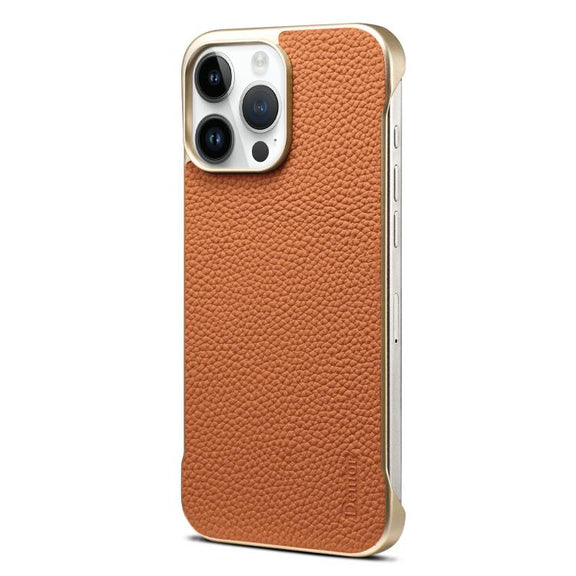 For iPhone 16 Pro Denior A20 Genuine Leather Litchi Texture MagSafe Frameless Phone Case(Brown)