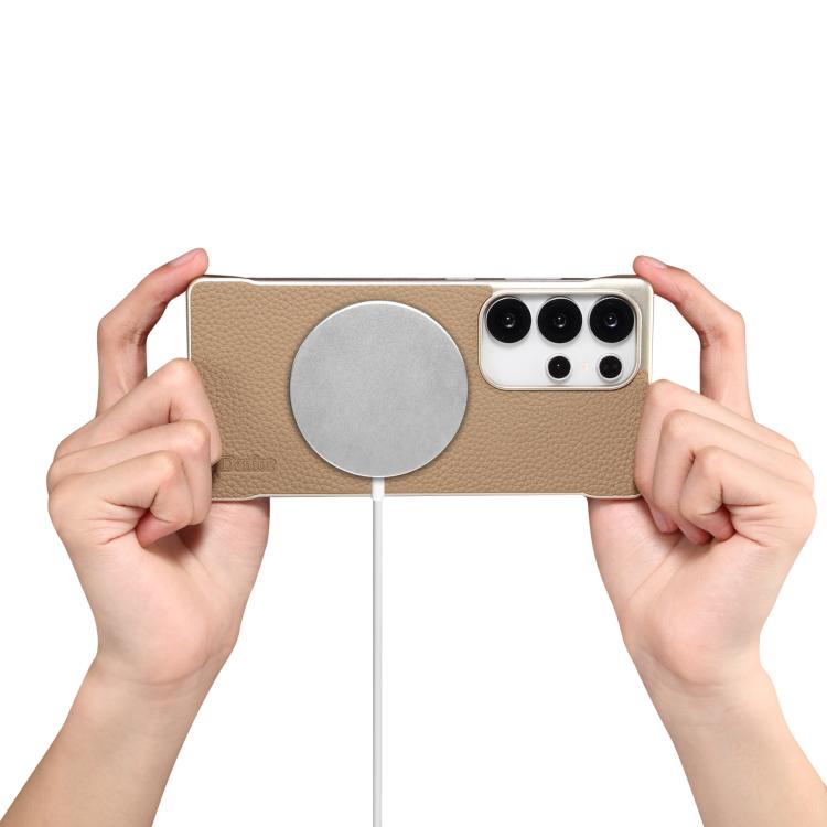 For Samsung Galaxy S25 5G Denior A20 Genuine Leather Litchi Texture MagSafe Frameless Phone Case(Khaki) - free shipping - PMc TechLife - Order now!