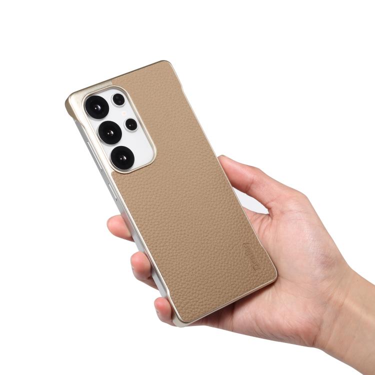 For Samsung Galaxy S25 5G Denior A20 Genuine Leather Litchi Texture MagSafe Frameless Phone Case(Khaki) - free shipping - PMc TechLife - Order now!
