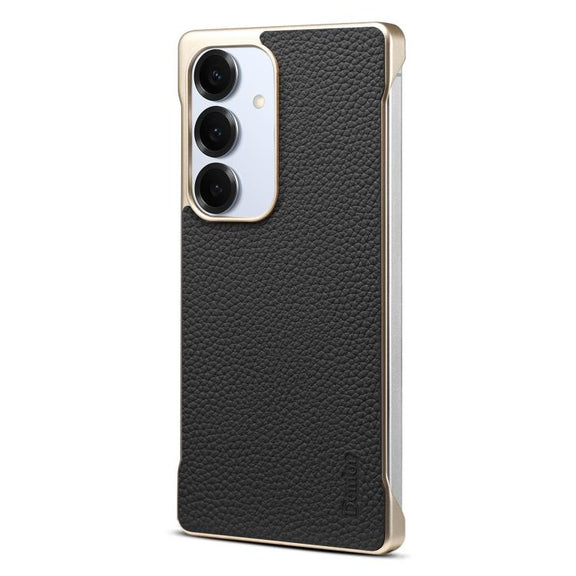 For Samsung Galaxy S25+ 5G Denior A20 Genuine Leather Litchi Texture MagSafe Frameless Phone Case(Black)